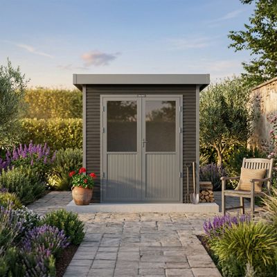 Barac - Abri de jardin en bois composite 28mm - Onyx 22 - 4m² - Gris