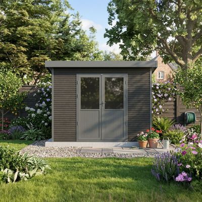 Barac - Abri de jardin en bois composite 28mm - Onyx 32 - 6m² - Gris