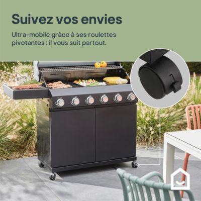 Barbecue à gaz GoodHome Praden noir 6 brûleurs 16 personnes