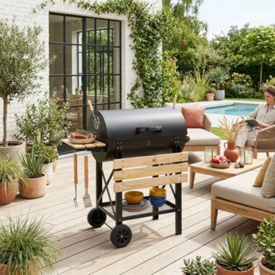 Barbecue américain charbon de bois - Serge noir - Smoker américain avec aérateurs. récupérateur de cendres. fumoir