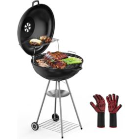 Barbecue au Charbon de Bois avec Couvercle - Grille 57cm - avec Gants de Barbecue - pour 4à8 personnes - Idéal pour Camping Jardin