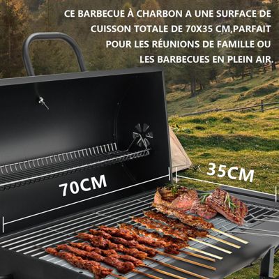 Barbecue au charbon de bois, barbecue au charbon de bois XXL avec couvercle, tiroir à cendres, gants résistants à la chaleur, avec
