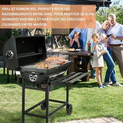 Barbecue au charbon de bois, barbecue au charbon de bois XXL avec couvercle, tiroir à cendres, gants résistants à la chaleur, avec
