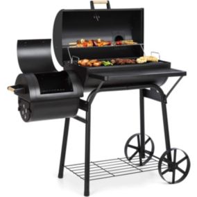 Barbecue aux Charbons de Bois + Grill Noir en Acier Inoxydable, et thermomètre dans Le Couvercle, 2 Grandes Roues