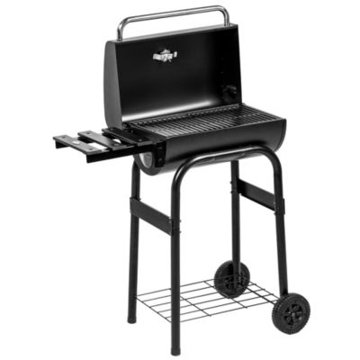 Barbecue charbon de bois avec couvercle 2 roues tablette pliable étagère cheminée thermomètre grilles acier chromée