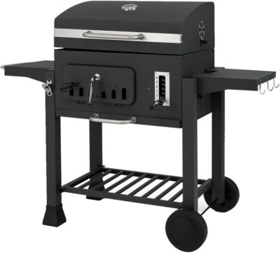Barbecue Charbon de Bois,avec Grille,Thermomètre,Tablette Latérale Pliable,Plateau à Charbon Réglable à 6 Niveaux,61 x 57 x 106 CM