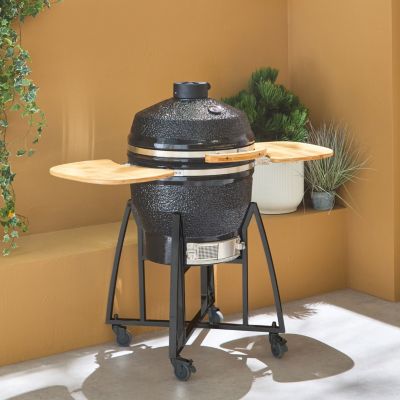 Barbecue charbon en céramique. Kamado D.54.5cm. avec chariot. garde au chaud. récupérateur de cendre et housse. tablettes