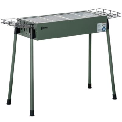 Barbecue à charbon portable - 2 grilles, 2 paniers latéraux - dim. 77L x 30l x 70H cm - acier émaillé vert