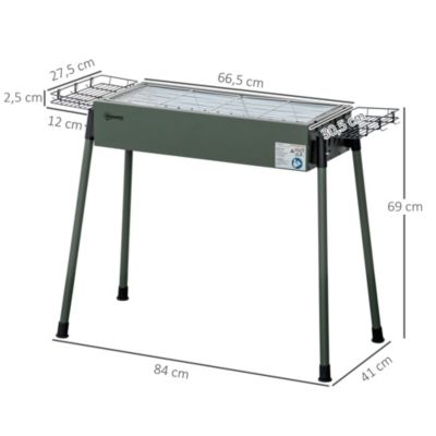 Barbecue à charbon portable - 2 grilles, 2 paniers latéraux - dim. 77L x 30l x 70H cm - acier émaillé vert