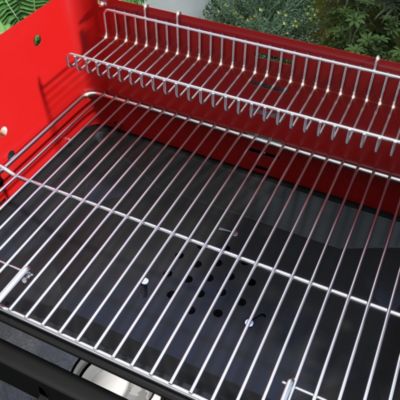 Barbecue à charbon sur pied grille réglable 2 roues 3 étagères récupérateur de cendres rouge