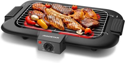 Barbecue Electrique d Intérieur - 2000W - Thermostat - Taille Compacte - Gril sans Fumée Démontable - Utilisation Avec de l Eau
