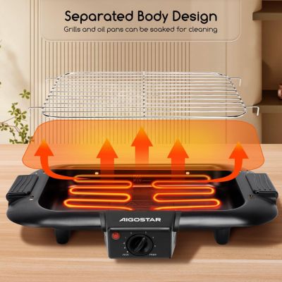 Barbecue Electrique d Intérieur - 2000W - Thermostat - Taille Compacte - Gril sans Fumée Démontable - Utilisation Avec de l Eau