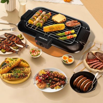 Barbecue Electrique d Intérieur - 2000W - Thermostat - Taille Compacte - Gril sans Fumée Démontable - Utilisation Avec de l Eau