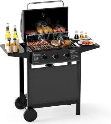 Barbecue Gaz 24000BTU 7,05 KW avec 3 Brûleurs+3 Grilles+2 Tablettes, Barbecue Gril Propane/Butane 47 x 106 x 98 CM