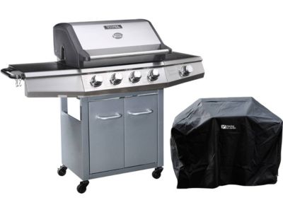 Barbecue gaz avec LED "Bingo 5"  5 Brûleurs dont 1 latéral  15.2kW + Housse protection  Argenté