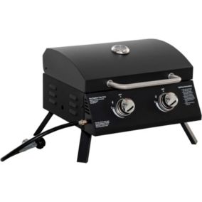 Barbecue Gaz de Table Transportable - Pieds Pliables - 2 brûleurs 5 KW - Grille de Cuisson - Réceptacle Graisse