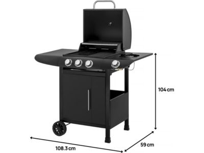 Barbecue gaz "Feria 4"  4 brûleurs dont 1 latéral  11.5 kw  Noir