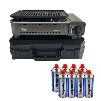 Barbecue à gaz Portable Grill 1780W + 8 Cartouches Gaz Butane Allumage Piezo + Mallette Camping ALPEN