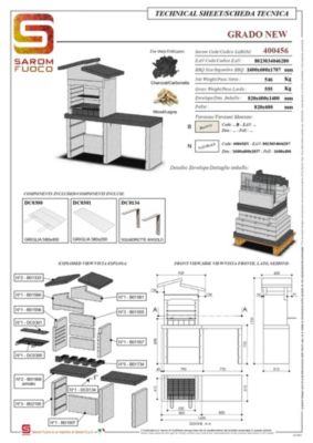 Barbecue Grado sarom en béton allégé avec ample table latérale 160x 60x170,7 cm