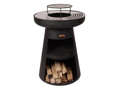 Barbecue rond avec plaque d'acier ronde et grille