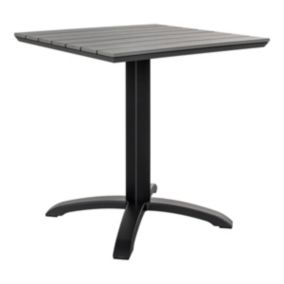 BARNAM - Table Carrée Lames Effet Bois Gris et Piétement Métal Noir