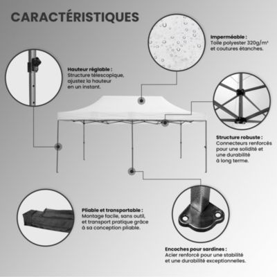 Barnum Pliant 3x6m imperméable 320g/m2 Blanc