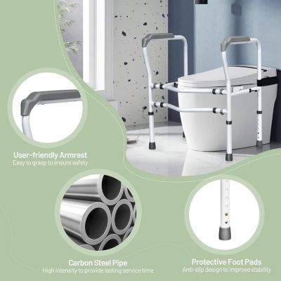 Barre d'appui pour toilettes, Barre de sécurité, Poignées avec pince de fixation, Accoudoir antidérapant,gris