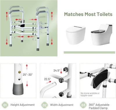 Barre d'appui pour toilettes, Barre de sécurité, Poignées avec pince de fixation, Accoudoir antidérapant,gris