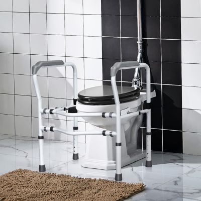 Barre d'appui pour toilettes, Barre de sécurité, Poignées avec pince de fixation, Accoudoir antidérapant,gris