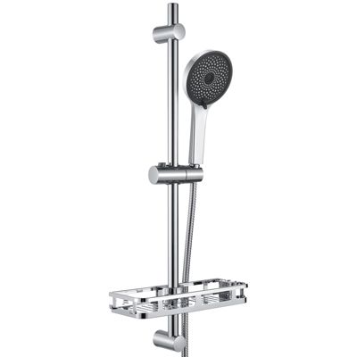 Barre de douche en acier inoxydable 700 mm avec douchette 5 jets support réglable étagère chromée