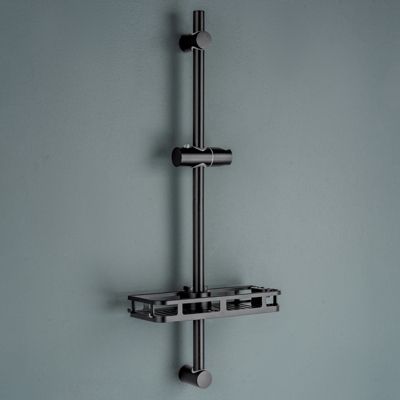 Barre de Douche en inox 70 cm avec Support de Pommeau de Douche /étagère de douche,fixations murales réglables,noir