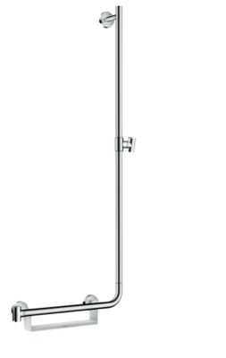 Barre de douche L.110 cm avec poignée à gauche, sans flexible, blanc et chrome, Hansgrohe Comfort Unica