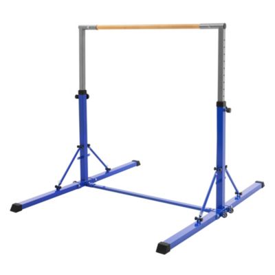Barre de gymnastique pliable pour enfants Hauki réglable 95.5-150cm bleu structure en acier et bois