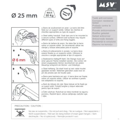 Barre de redressement ou d'appui Acier 60cm Chromé MSV