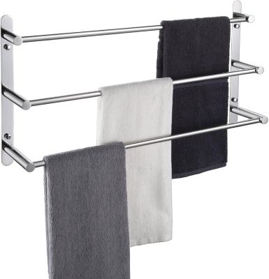 Barre de serviette de bain à 3 niveaux avec crochet support mural en acier inoxydable de 61 cm pour salle de bain