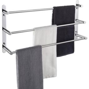 Barre de serviette de bain à 3 niveaux avec crochet support mural en acier inoxydable de 61 cm pour salle de bain