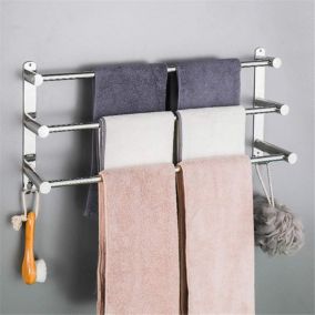 Barre de serviette de bain à 3 niveaux avec crochet support mural en acier inoxydable de 61 cm pour salle de bain