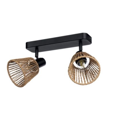 Barre de spot métal noir et fibre naturelle E14 Ø11,5 x L.30cm Eglo, Almendros - 2 lampes