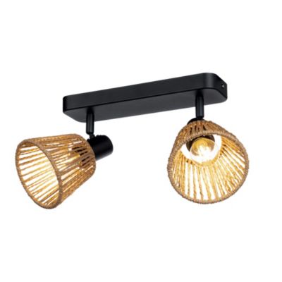 Barre de spot métal noir et fibre naturelle E14 Ø11,5 x L.30cm Eglo, Almendros - 2 lampes