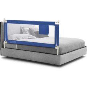 Barrière de Lit pour Enfants Rail de Lit en Tissu avec Hauteur Réglable Double Serrures Poche Latérale Bleu