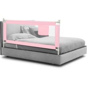 Barrière de Lit pour Enfants Rail de Lit en Tissu avec Hauteur Réglable Double Serrures Poche Latérale Rose