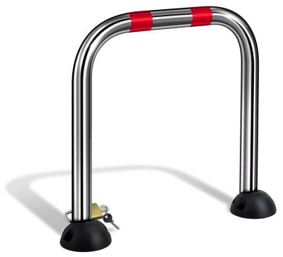 Barriére de parking premium arceau, a cadenas, rabattable 2 pieds, Fixation par Etriers a sceller