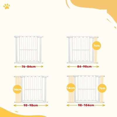 Barrière de porte pour chien 76-104 cm en métal et plastique blanc