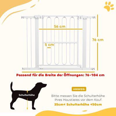 Barrière de porte pour chien 76-104 cm en métal et plastique blanc