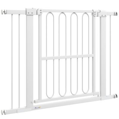 Barrière de porte pour chien 76-104 cm en métal et plastique blanc