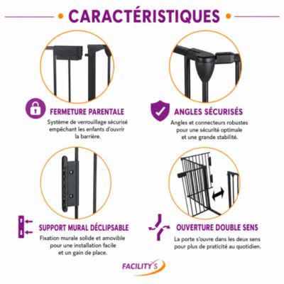 Barrière de sécurité enfant, bébé, animaux - 3 mètres, 5 panneaux modulables et pliables