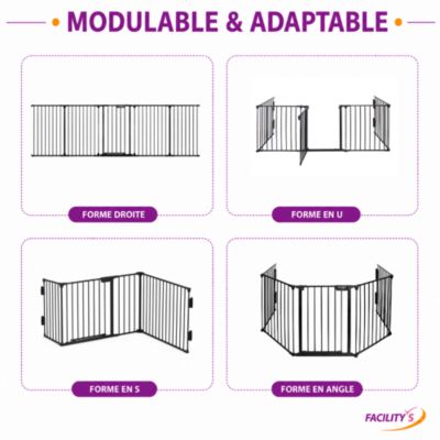 Barrière de sécurité enfant, bébé, animaux - 3 mètres, 5 panneaux modulables et pliables