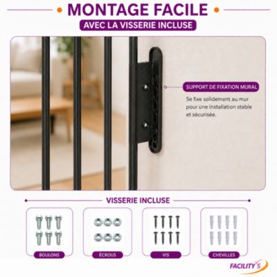 Barrière de sécurité enfant, bébé, animaux - 3 mètres, 5 panneaux modulables et pliables