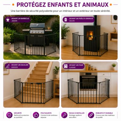 Barrière de sécurité enfant, bébé, animaux - 3 mètres, 5 panneaux modulables et pliables