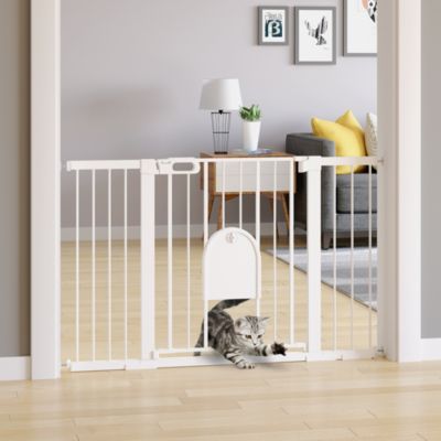 Barrière de sécurité extensible 75-131 cm blanche avec portillon pour animaux